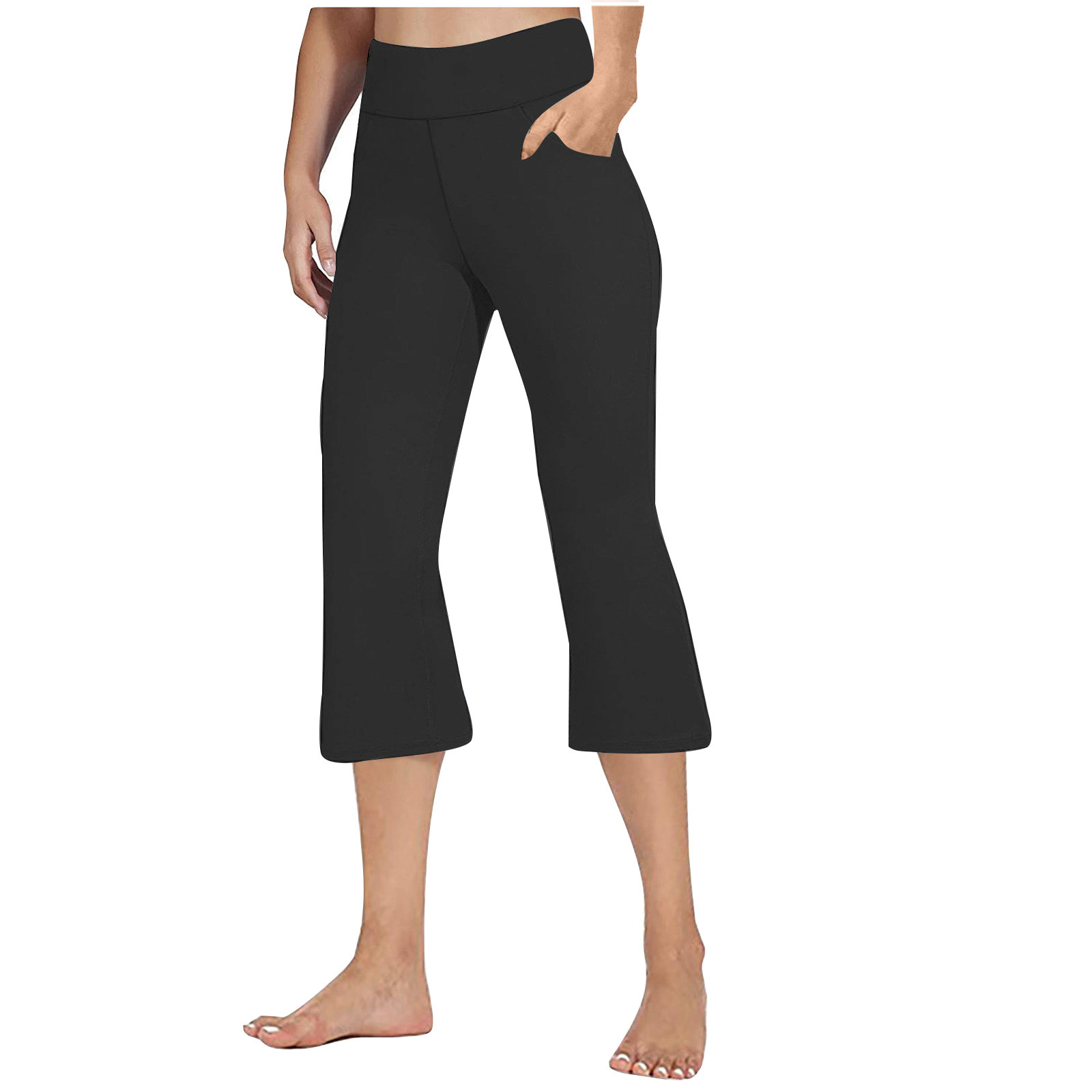 Yoga Capris with Pockets for Women Stretch High Wisted Capris Casual Workout Leggings Plus Size Cropped Flare Soft Pants